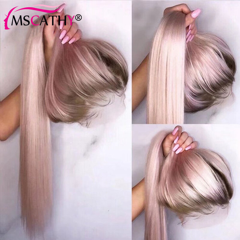 Light Pink Ombre Colored Lace Front Wigs For Women Straight Brazilian Human Hair Wig Purple Green Transparent Lace Frontal Wigs