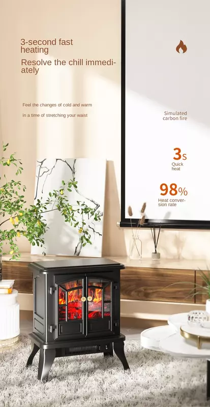 220V Camel Graphene 3D Flame Mountain Electric Fireplace Heater - Energy-Saving Heater for Winter