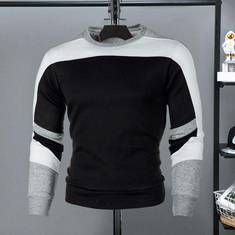 Men Daily Top Stylish Men's Color Matching Sweatshirt Soft Slim Fit Elastic Cuff Pullover for Spring/fall Casual Top T-shirt Men