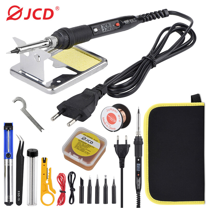 JCD-Kit de fer à souder électrique, température réglable, pâte à souder, pompe à dessouder, ensemble d'outils de soudage, écran LCD, 80W, 220V, 110V