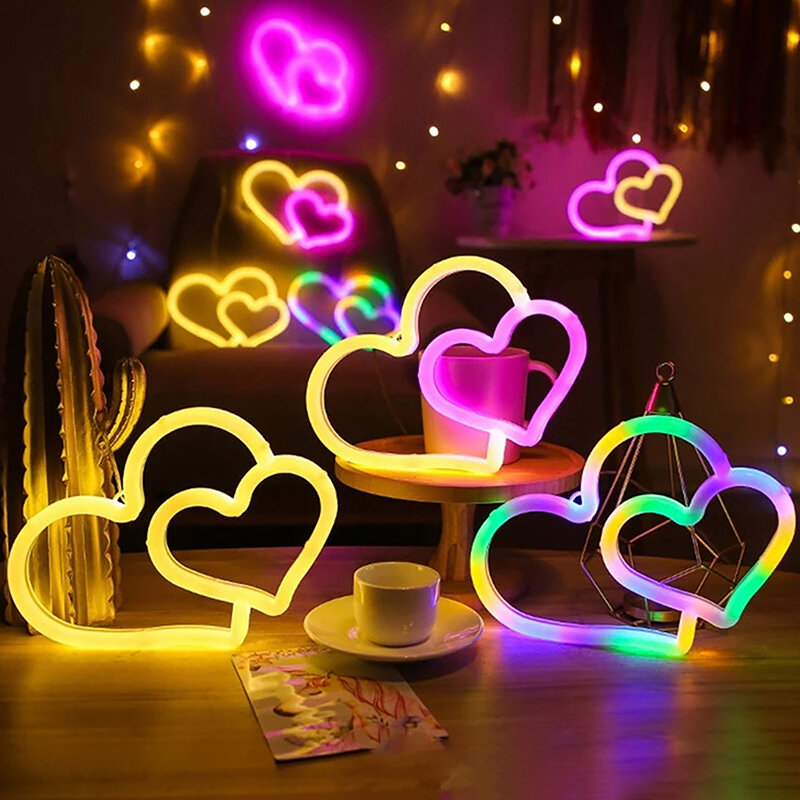 LED 네온 라이트 사인 로고 모델링 야간 램프, 홈 데코 룸 벽, 발렌타인 데이 파티, 웨딩, 다채로운 크리스마스 선물 파티, DIY, 1PC