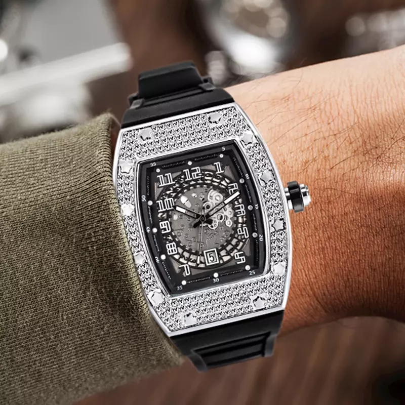 Дизайнерские часы для мужчин с бриллиантами и стразами, мужские часы в стиле хип-хоп, водонепроницаемые кварцевые часы, Прямая поставка, новинка, Reloj Hombre Marca de Lujo