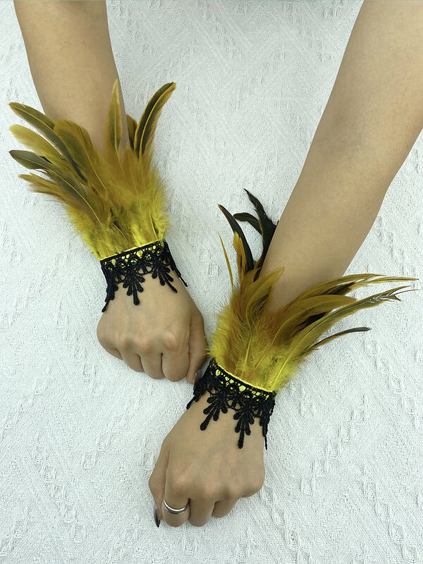 Natural Feather Sleeve Cuffs Gloves Party Cosplay Lace Wrist Cuffs Fur Sleeve Furry Accessories Carnival Stage Show Costume