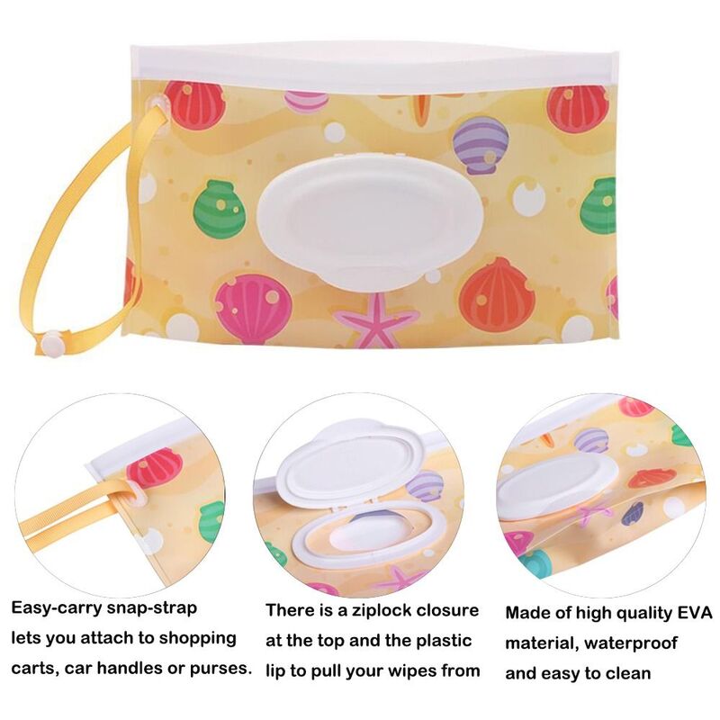 EVA Baby Wet Wipe Pouch Outdoor Useful Tissue Box Wipes Holder Case Flip Cover Snap-Strap Reusable Refillable Wet Wipe Bag