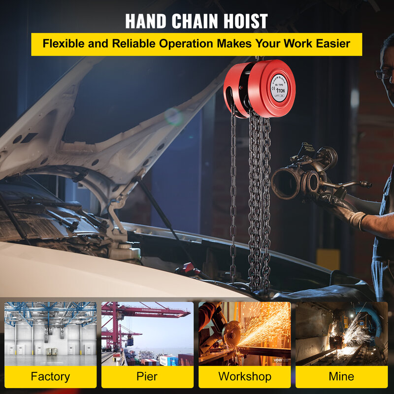 VEVOR Hand Chain Hoist, 2200 lbs /1 Ton Capacity Chain Block,Manual Hand Chain Block, w/ Industrial-Grade Steel Construction
