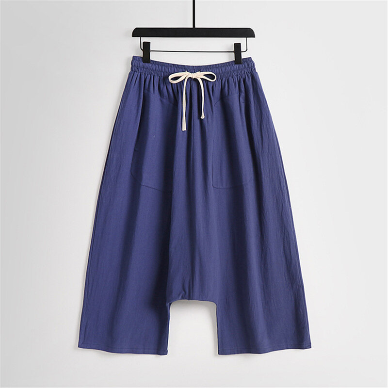 Linen Pants Men Summer Calf-length Pants Plus Size 9XL Cross-pants Male Fashion Casual Solid Color Bottom Big Size