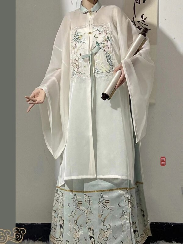 Оригинальный Женский костюм династии Мин ханьфу, Длинная блузка с вышивкой и плиссированная юбка с изображением лошади, традиционный китайский костюм