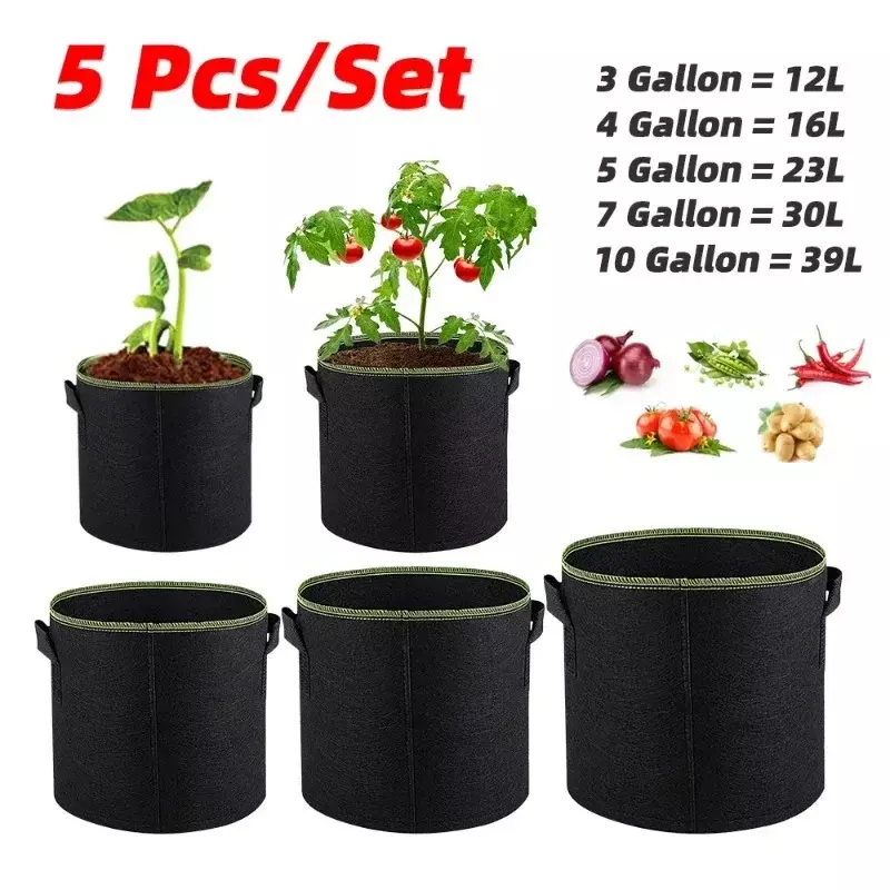 5 шт. 3/4/5/7/10 галлонов фетровые сумки для выращивания растений, садовая ткань, плантатор для выращивания клубники, садовый картофель