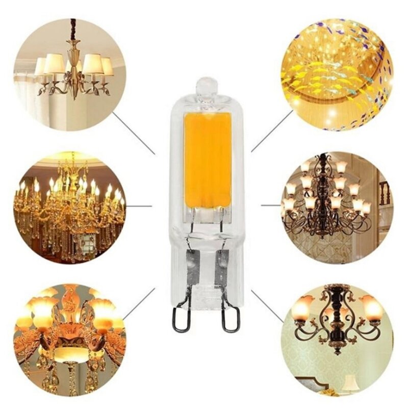 Lâmpadas LED de vidro COB, G9, 7W, 9W, 12W, 15W, 25W, 45W, lâmpada de halogênio, equivalente para iluminação pendente, candelabros, 10 pcs