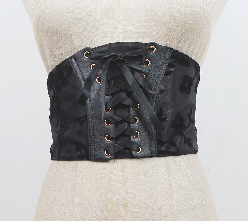 Runway moda donna Organza in pelle PU elastico Cummerbunds vestito femminile corsetti cintura cinture decorazione cintura larga R1327