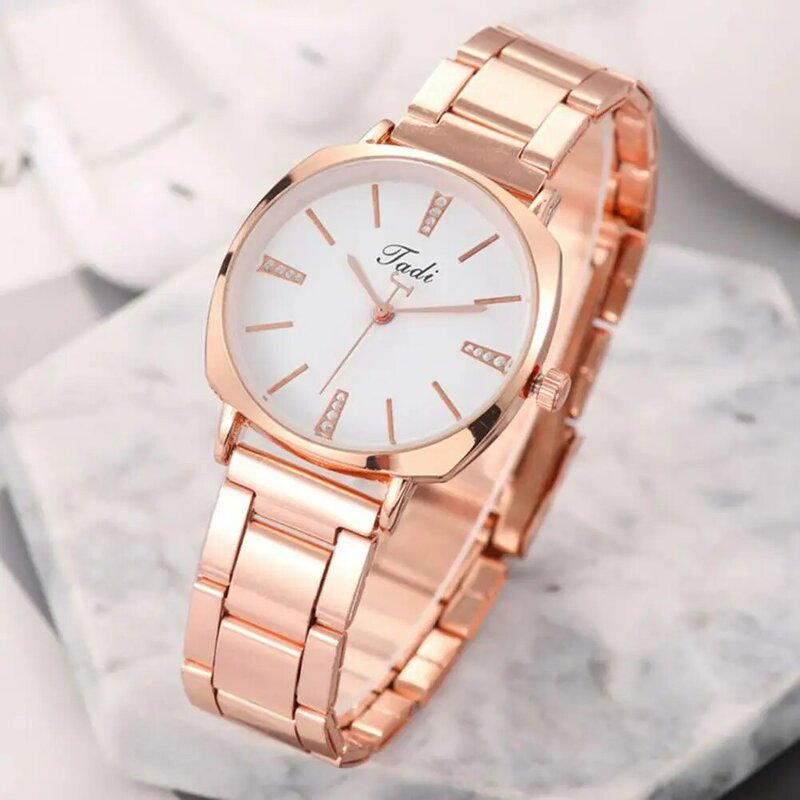 Jam tangan wanita, jam tangan pergerakan Quartz, berlian imitasi elegan, jam tangan wanita dengan tali Stainless Steel, gerakan Quartz bulat untuk ulang tahun