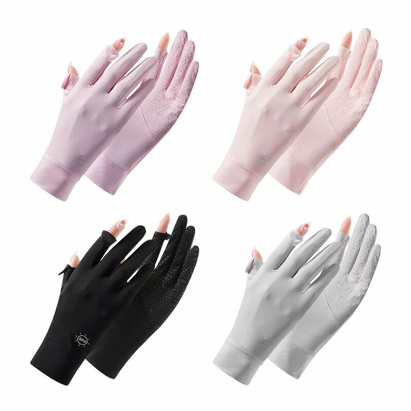 Guantes transpirables Anti-UV para pantalla táctil, manoplas para mujer, protector solar, guantes de seda de hielo