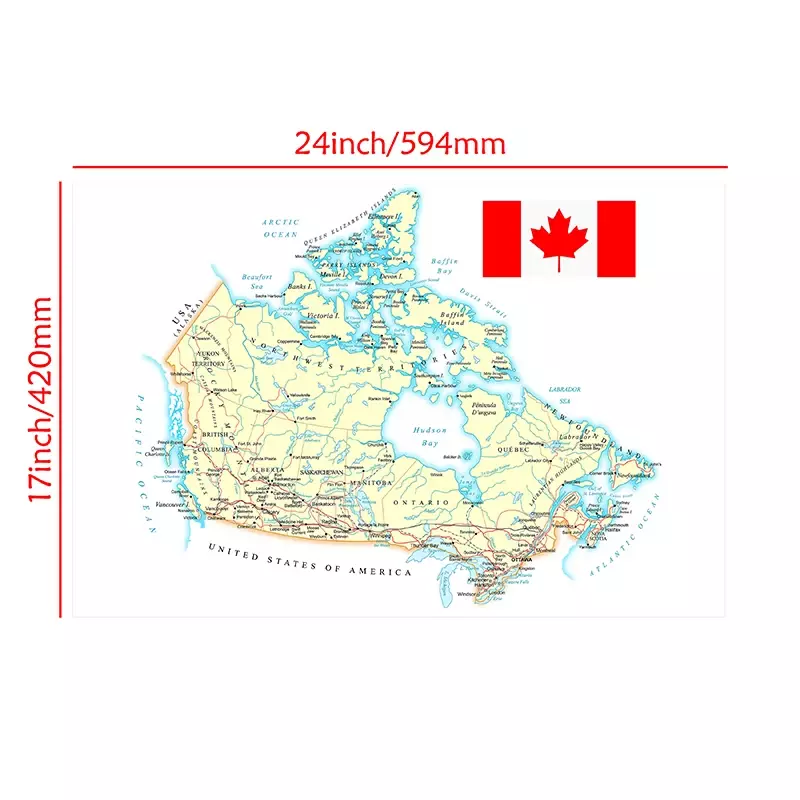 59*42センチメートルフレンチカナダ地形地図ポスターと版画壁アートの写真キャンバス絵画アートワークホームオフィスの装飾