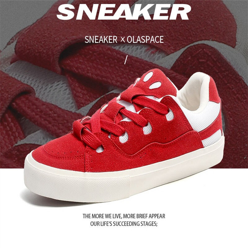 Zapatillas De deporte vulcanizadas transpirables para Hombre y mujer, zapatos informales con cordones, color rojo, a la moda, novedad