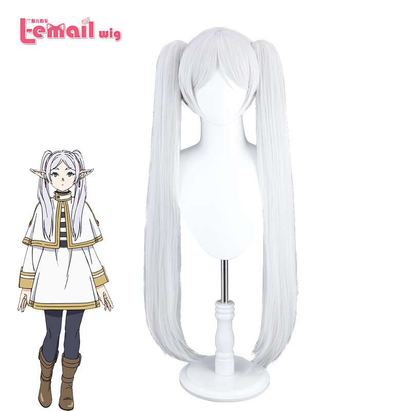 L-email wig Synthetic Hair Sousou no Frieren Frieren Cosplay Wig 90cm Sliver White Color Wig Double Ponytails Halloween Wigs