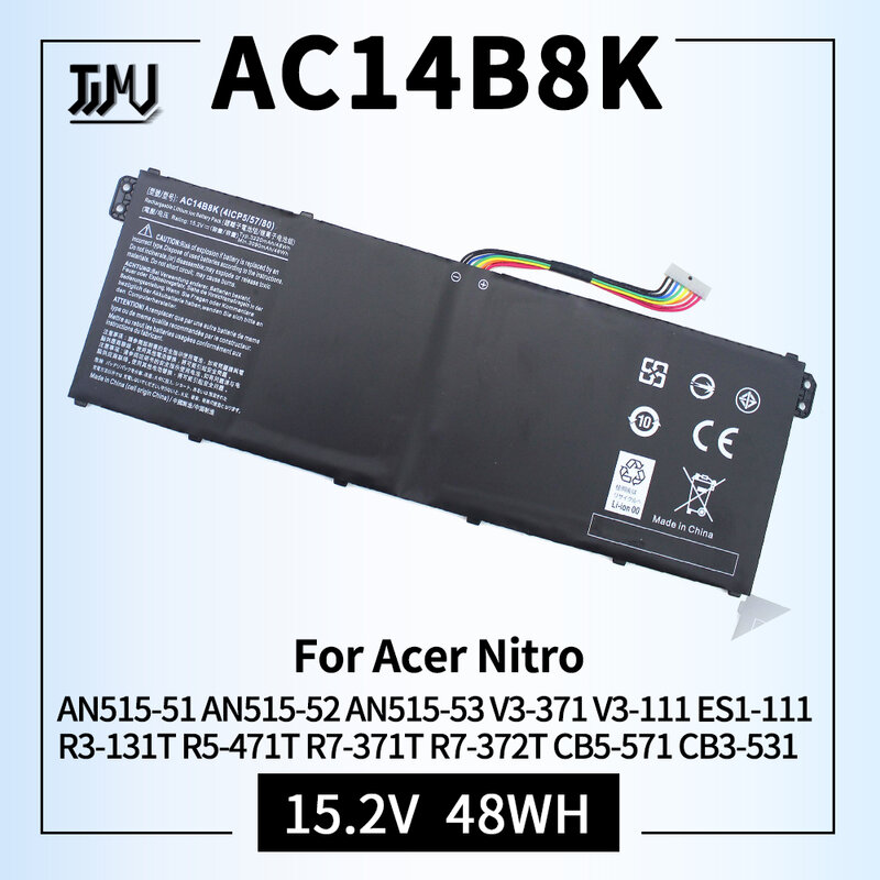 แบตเตอรี่ AC14B8K สำหรับ ACER Nitro 5 AN515-51 AN515-52 AN515-53 Aspire V3-371 V3-111 ES1-111 ES1-512 R3-131T R5-471T R7-371T R7-372T