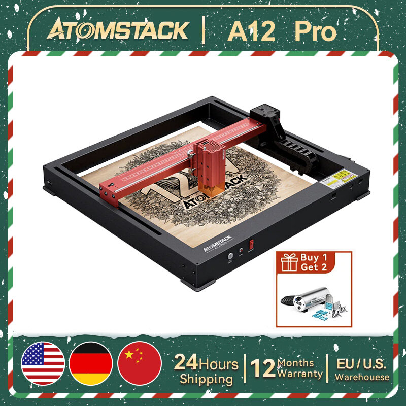 AtomStack-Machine de gravure laser A12 Pro, puissance optique 12W, assistance à l'air, commande arrêt, gravure en acier inoxydable, bois acrylique