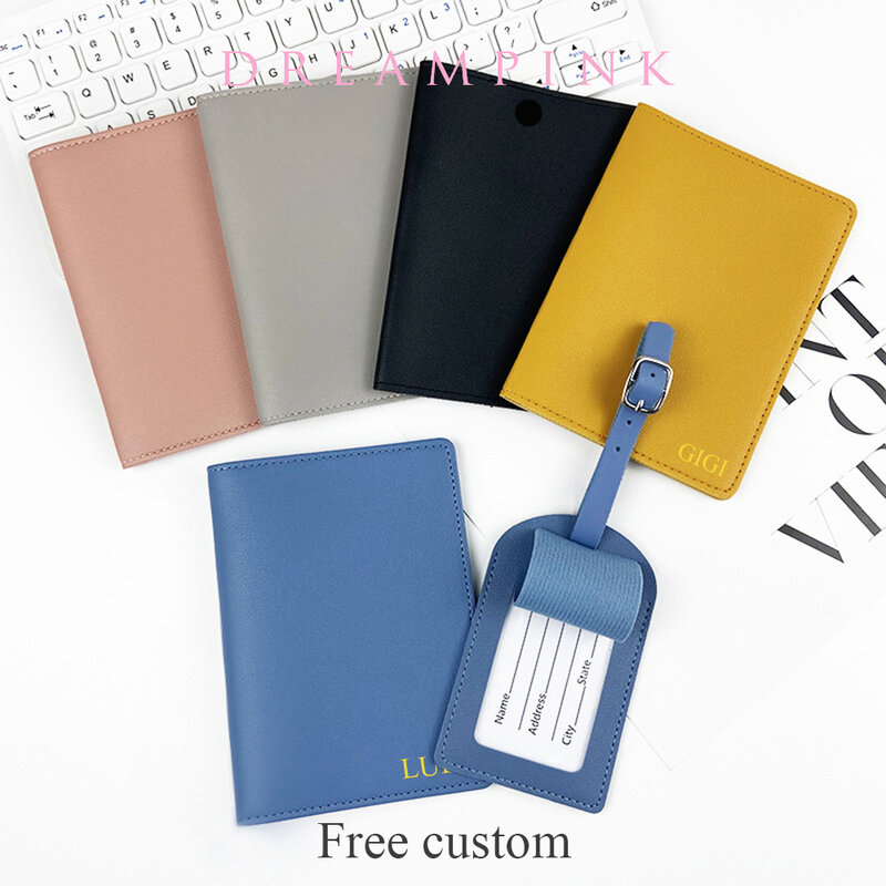 Custom Initials Logo Travel Passport Cover Luggage Tag Wedding Anniversary Party Name Gift Ticket Holder Travel Accessories Set