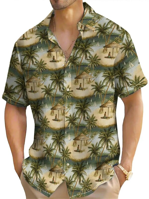 Camisa havaiana de manga curta masculina, coconut treeo gráfico 3D, moda streetwear, roupa de verão, blusa, nova, 5XL