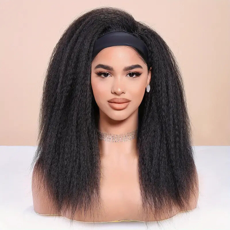 Wigs cross-border female Africa black yaki ice ribbon fluffy middle part part chemical fiber head cover cosplay wig