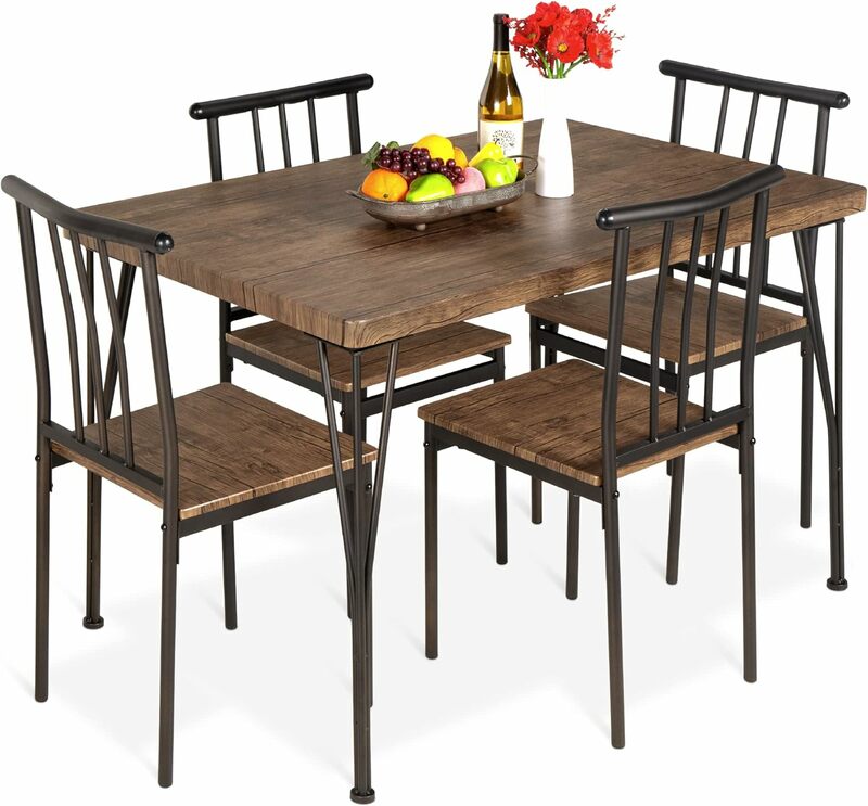 Best Choice Products 5-Piece Metal and Wood Indoor Modern Rectangular Dining Table Furniture Set for Kitchen, Dining Room,