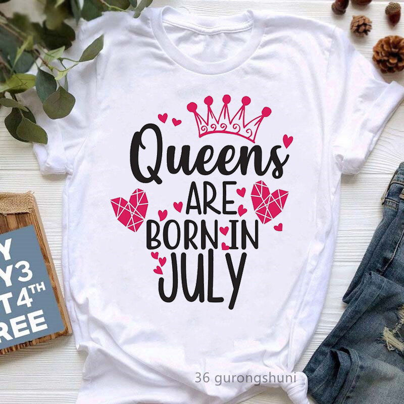 New Arrival 2022 królowa urodziła się w czerwcu/maju/lipcu Grpahic T-Shirt z nadrukiem odzież damska miłosna korona urodziny T-Shirt na prezent Femme
