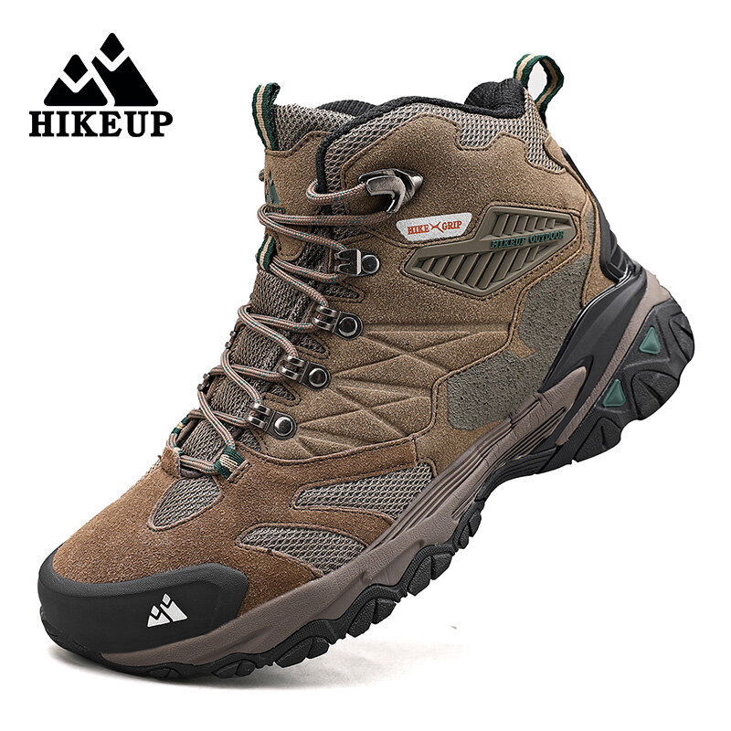 HIKEUP Winter Boot Men Outdoor Hiking Boots Suede High Top Trekking Men Shoes Rainproof Tactical Combat Military Boots