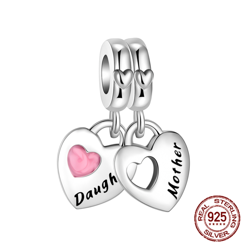 925 perak murni berbentuk hati hangat ibu keluarga manik-manik jimat cocok Pandora gelang asli halus DIY hadiah perhiasan Hari Ibu