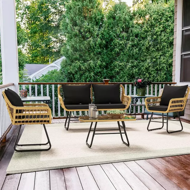 Nadaje się na podwórka zestaw mebli ogrodowych balkony i pokłady 4-częściowe meble ogrodowe wiklinowe zestawy zestaw do Bistro na zewnątrz krzesła