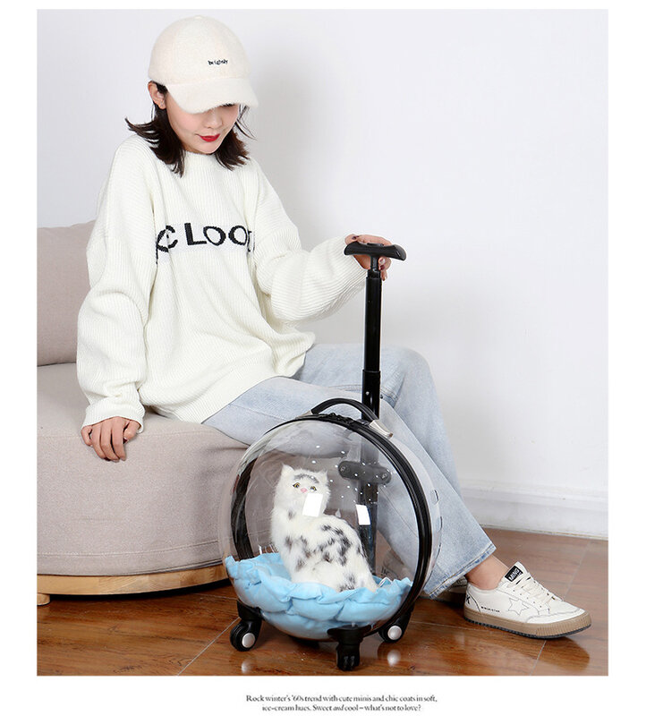 Pet dog trolley backpack case outdoor transparent space capsule dogs cats carrier bag travel wheeling suitcase for pet