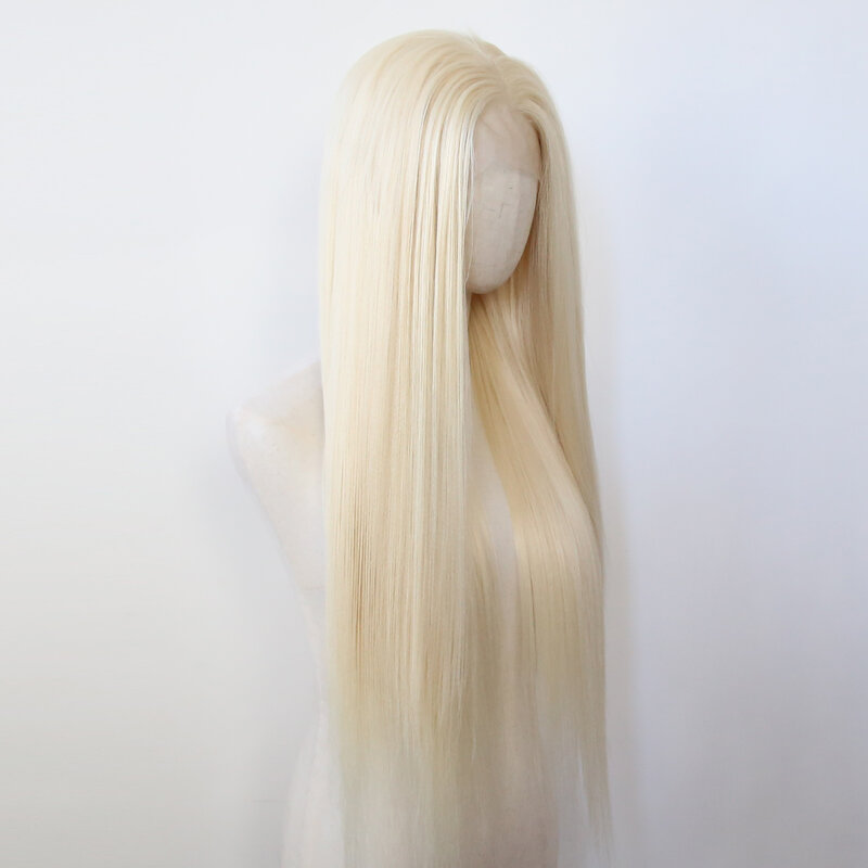 Peluca sintética recta con malla frontal, pelo largo y rizado, línea de cabello Natural prearrancada, Rubio Yaki