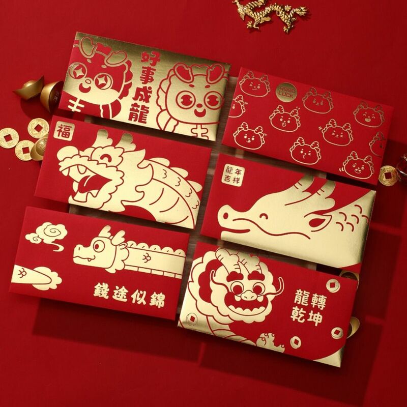 Luck Money Bag busta rossa Dragon Pattern 2024 pacchetto di capodanno tasca per soldi auguri buona fortuna tasca rossa Festival di primavera