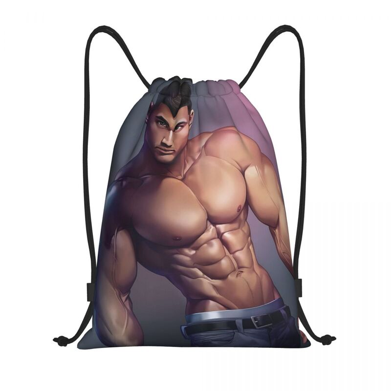 Sexy Hunk Cartoon Boyfriend Man Body Art Drawstring Bag Men Women Foldable Sports Gym Sackpack Muscled Man Training Backpacks