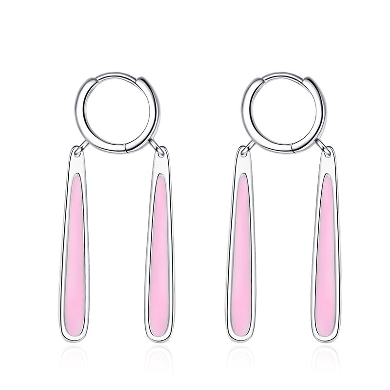 Asli 925 perak murni lucu merah muda glasir hewan telinga kelinci anting simpai untuk anak perempuan hadiah ulang tahun perhiasan DK024