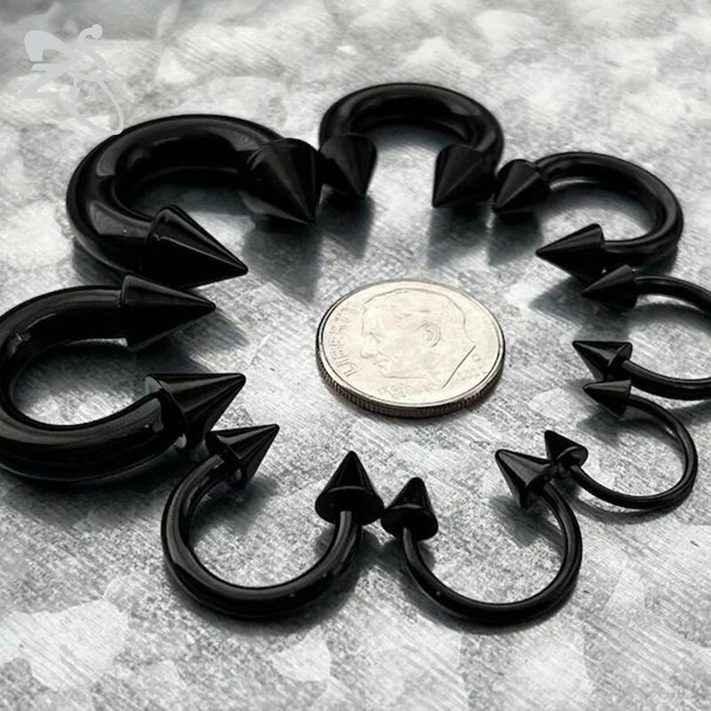 ZS-Anillo de Nariz de herradura con punta de Color negro, cono de acero inoxidable, calibre grande, Piercing, Barbell, tabique, expansor de oreja, 2/4/6/8G, 1 unidad