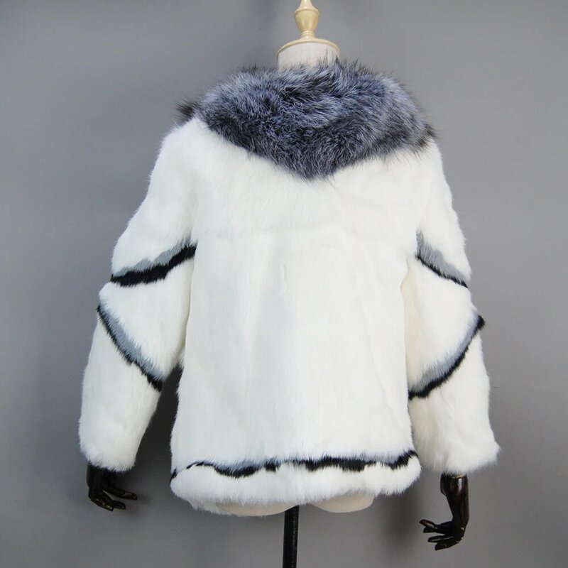 Casacos de inverno das mulheres pretas casual outono casaco real natural casaco de pele de coelho das mulheres gola de pele de raposa tamanho grande pele de coelho