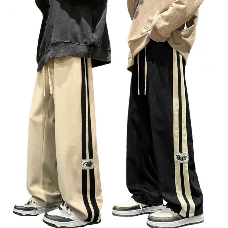 Pantalones de chándal Retro a rayas para hombre, pantalones con cordón, cintura elástica, pierna ancha, estilo callejero cómodo, suave, informal
