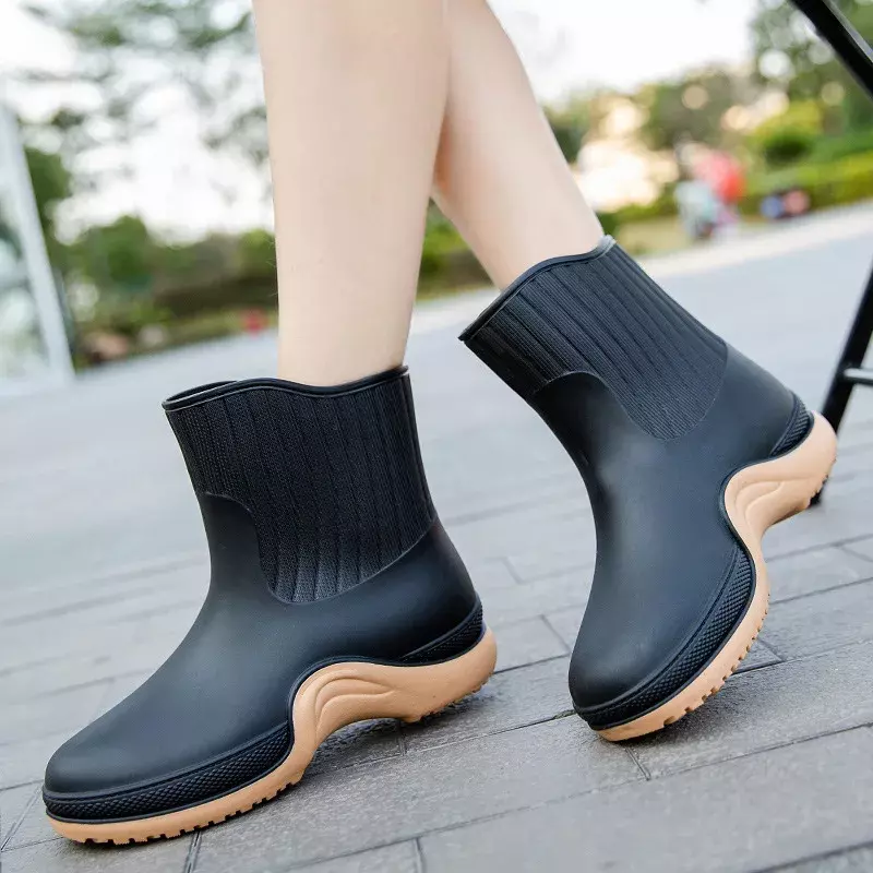 Ladies Comfortable Rain Boots Outdoor Non-slip Waterproof Women's Shoes Fashion Daily Warm Rain Boots Rubber Overshoes 2024
