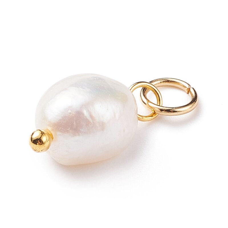 10 pezzi di ciondoli di perle d'acqua dolce coltivate naturali con anelli di salto in acciaio inossidabile 304 per la creazione di gioielli con collana di orecchini fai da te