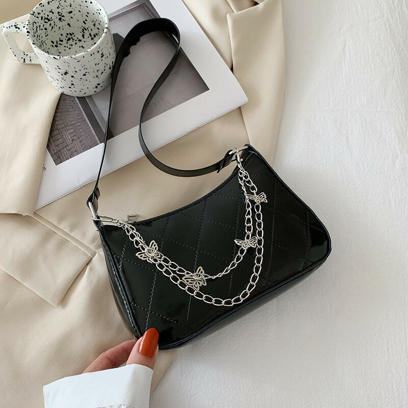 여성용 단색 프리즘 격자 무늬 숄더백, 한국 버전 패션 레이디 스타일 체인, PU 가죽 라이트 핸드백, 신상 인기 판매