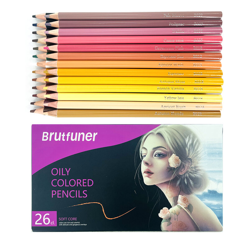 Brutfuner NEW 26/50/72 Colors Wood Skin Tone Colored Pencils Soft Core Oil Based Sketch Drawing Pencil Set Beginner Art Supplies