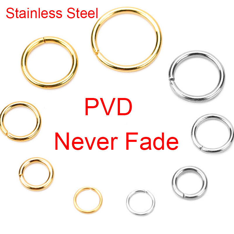 Lote de anillos abiertos de acero inoxidable, 100 piezas, PVD, 3, 4, 5, 6, 7, 8, 10mm, conectores de anillos divididos para pulsera, collar, fabricación de joyas Diy