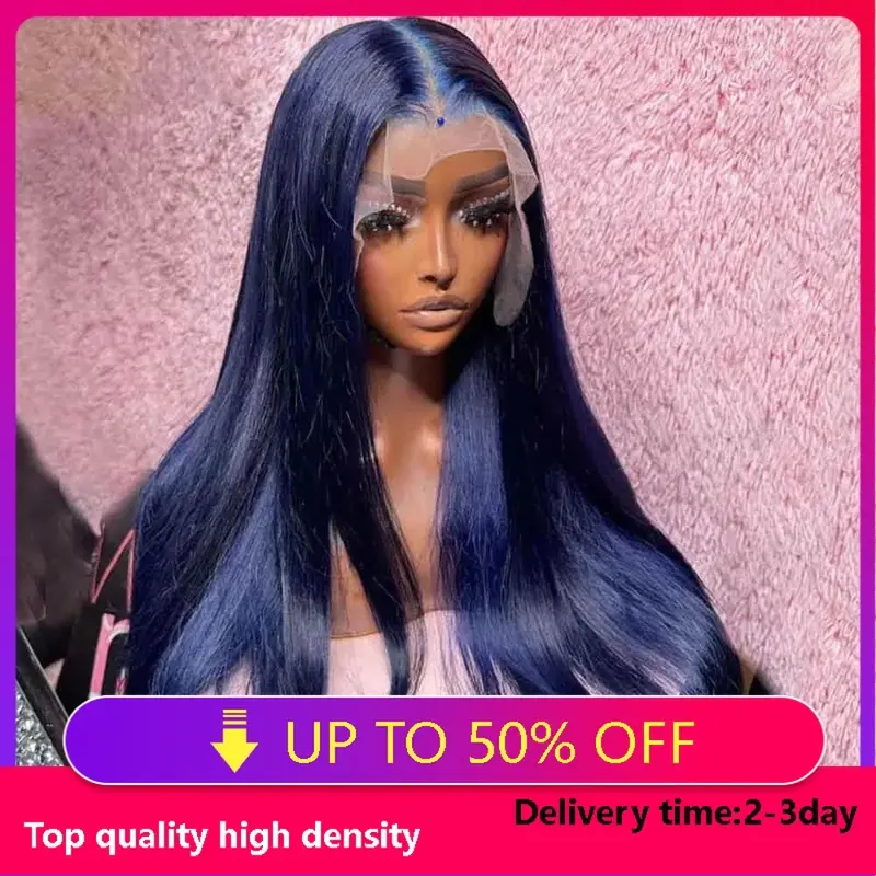 250% density Dark Blue Lace Front Wig Synthetic Wigs for Black Women Long Straight Hair Lace Frontal Wigs Bady Wave Wig