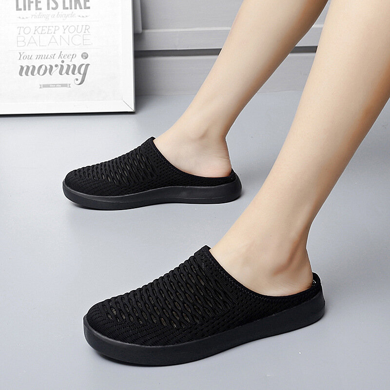 2024 Autumn Winter Women's Shoes, New Mesh Half Slippers with No Heels,  Lazy Man Kicks Off Casual Shoes, Large Size 42