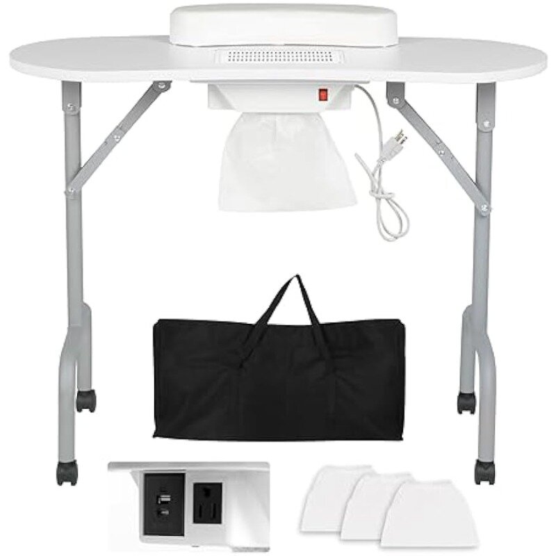 휴대용 매니큐어 테이블 접이식 네일 데스크, 충전 스테이션, 집진기, 전문 네일 테크 테이블