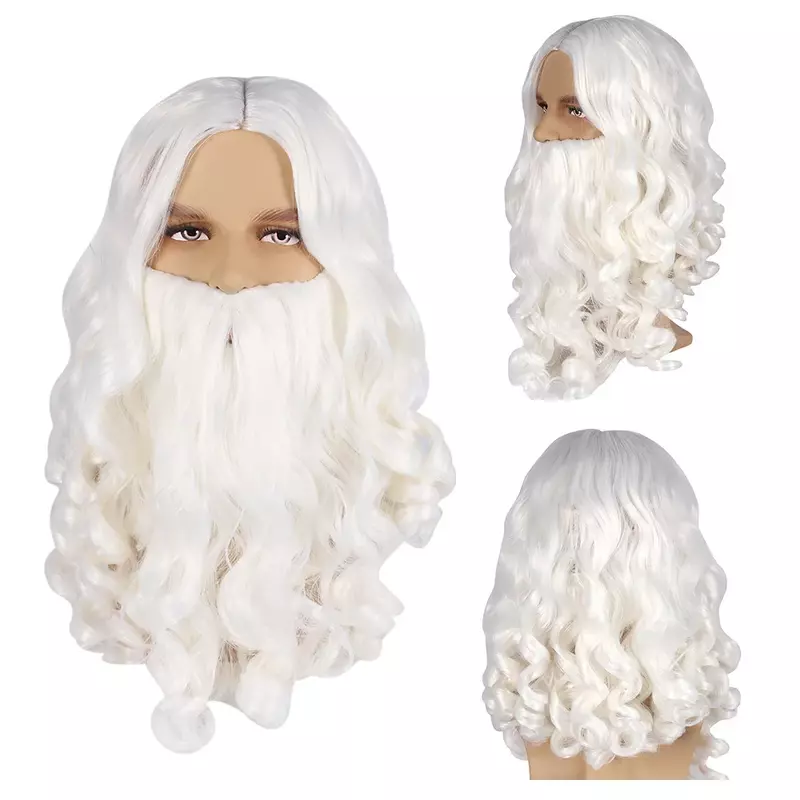 Santa Claus Beard Full Set Fancy Dress up White Beard Hair Wigs Role Play Holiday Christmas Halloween New Year Decoration