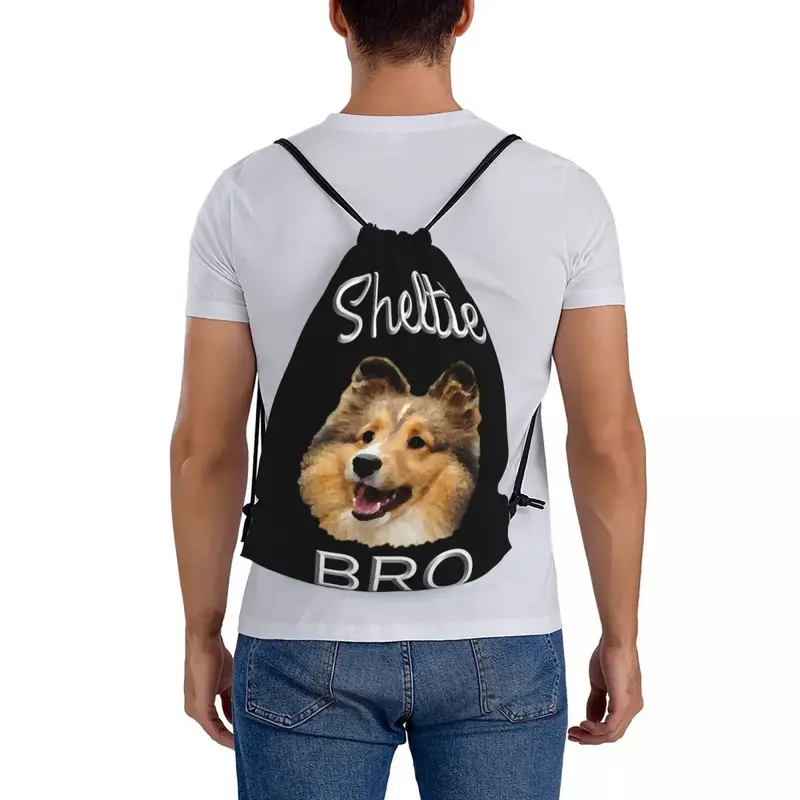 Sheltie Dog Backpacks Fashion Portable Drawstring Bags Drawstring Bundle Pocket Shoes Bag Book Bags For Man Woman School