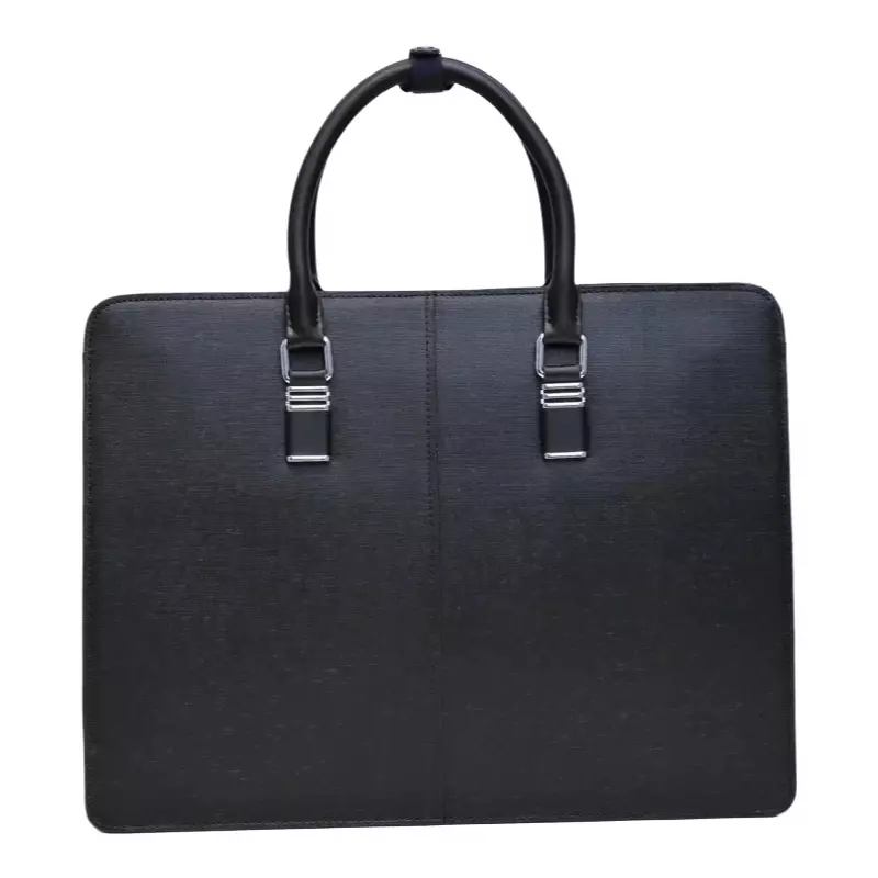 กระเป๋าสายไหล่เดียวแล็ปท็อปขนาด15นิ้วหนังสีดำของผู้ชายกระเป๋าเอกสารหูหิ้วแบบสะพายเฉียง