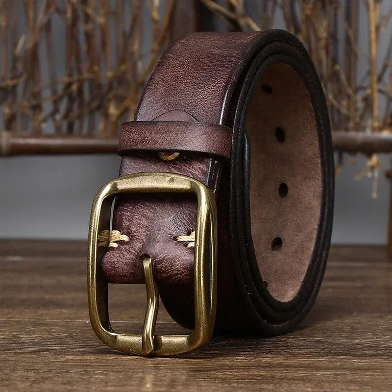 Cintura di Jeans Casual in vera pelle con fibbia in rame di vacchetta spessa cintura da uomo di lusso retrò di alta qualità cinturos cinture di alta qualità