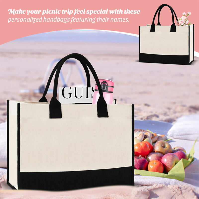 New Portable Women's Handheld Shopping Bag Reusable and Environmentally Friendly Jute Shopping Pew Series Printing Pattern